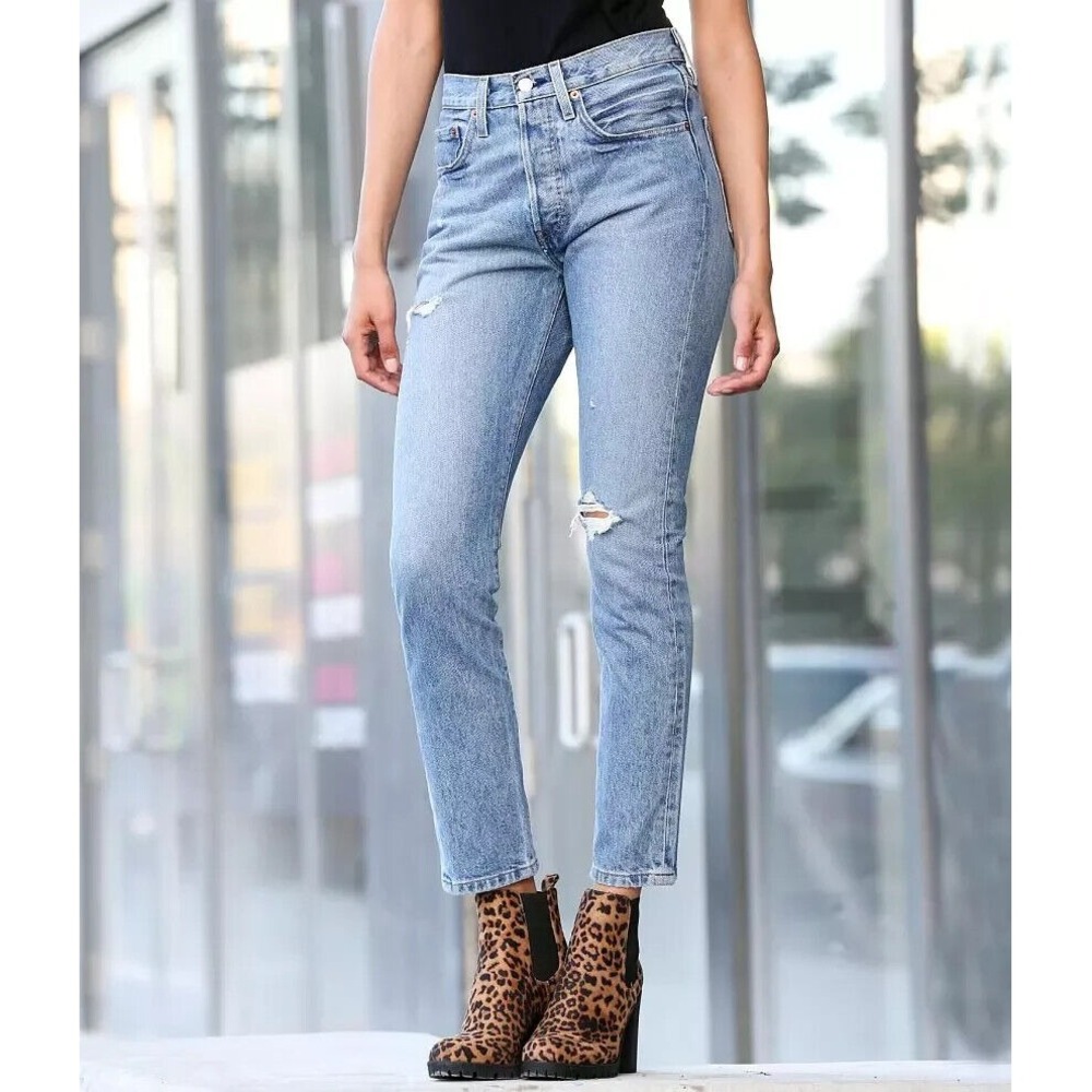 Levi's 501 Premium Skinny Jeans Women 28x28 NWT Distressed Button Fly High Rise